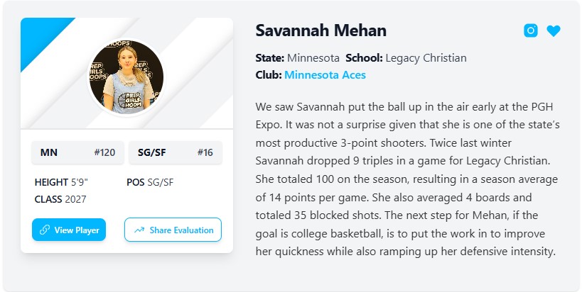 Savannah Mehan getting a nice writep from Prep Sorts! Keep it up!!